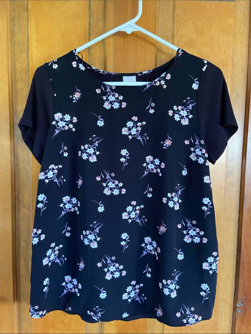 Kaileigh Black Tee with Pink & White Floral Scattered Print